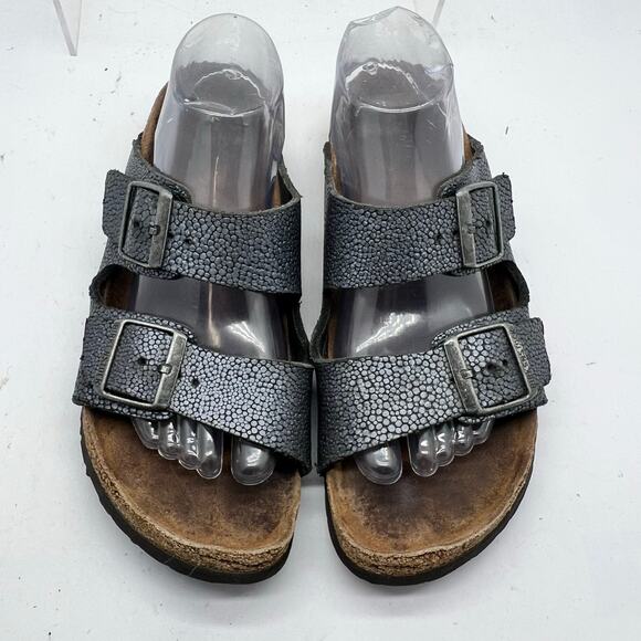 Birkenstock Arizona Sandals Shoes Womens 41 US 9-9.5 Shiny Blue Strap Buckle - Picture 3 of 9